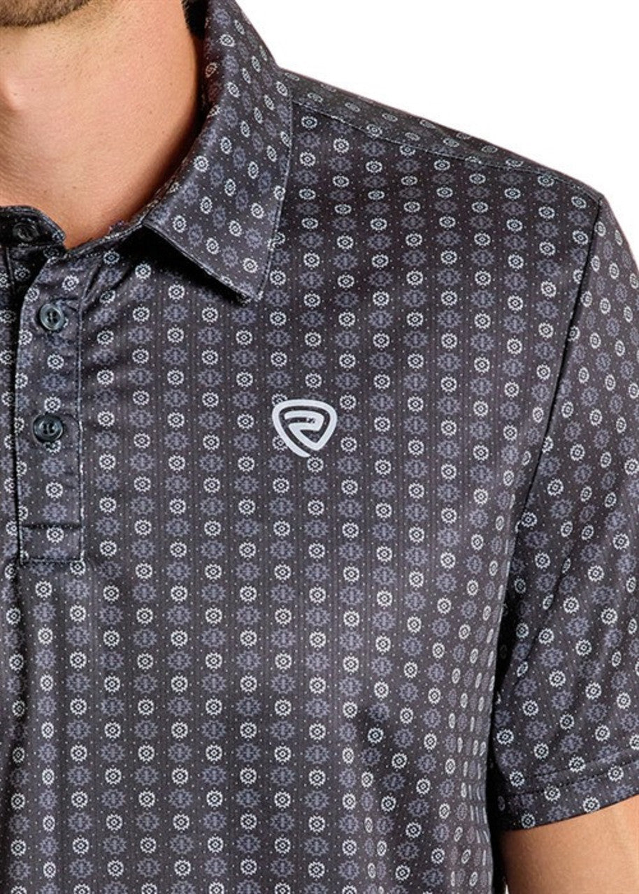 Rock & Roll Men's Black Geometric Printed Polo Shirt BM51T06617