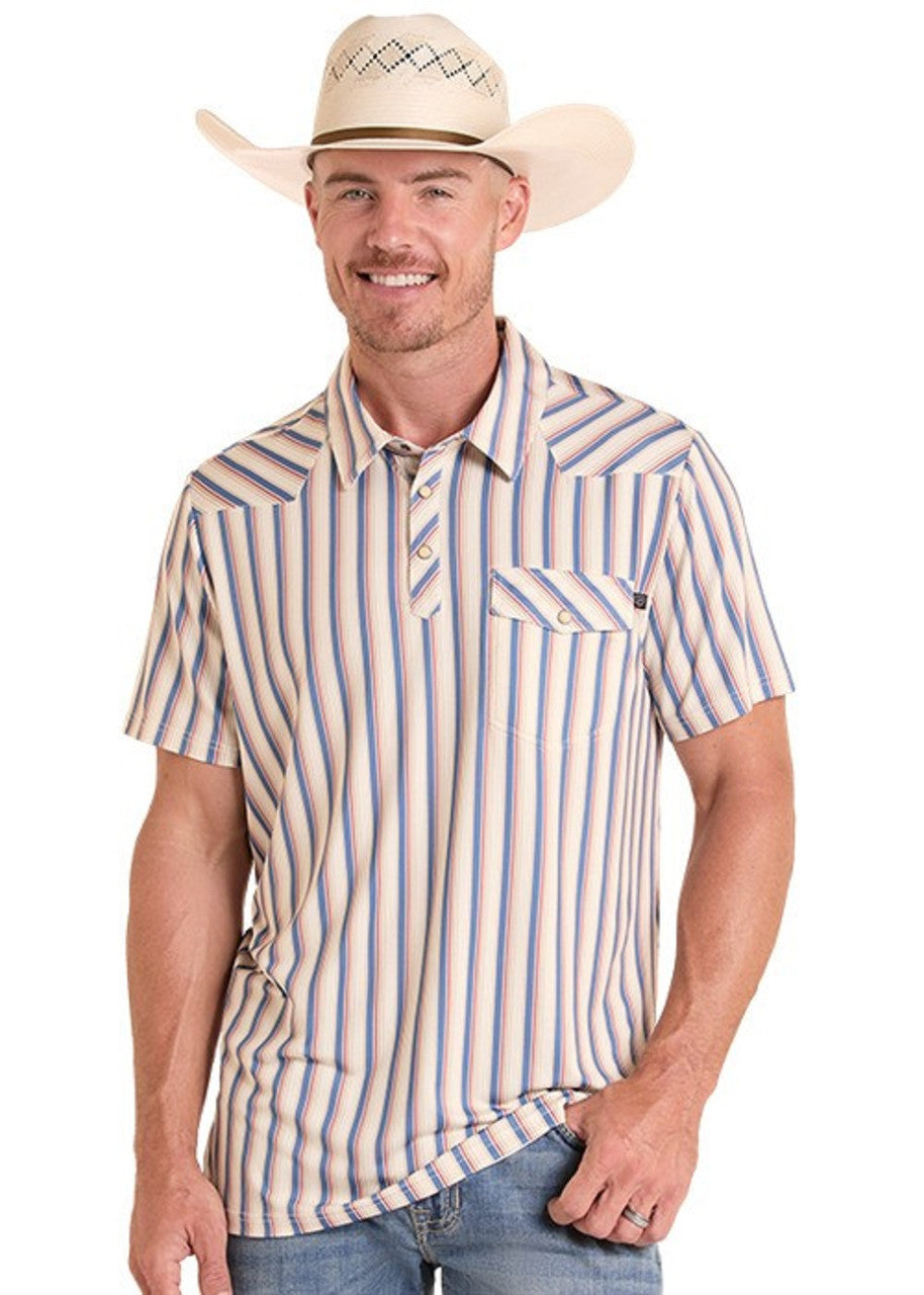 Rock & Roll Mens Polo Natural Western Stripe  BM51T09057