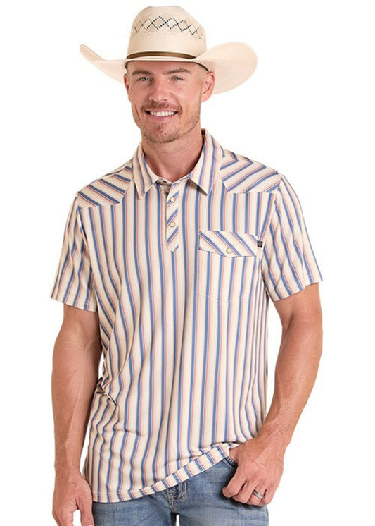 Rock & Roll Mens Polo Natural Western Stripe  BM51T09057