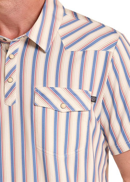 Rock & Roll Mens Polo Natural Western Stripe  BM51T09057