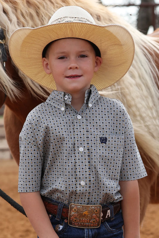 Cinch Boys Blue Geometric Print SS Shirt MTW7140039