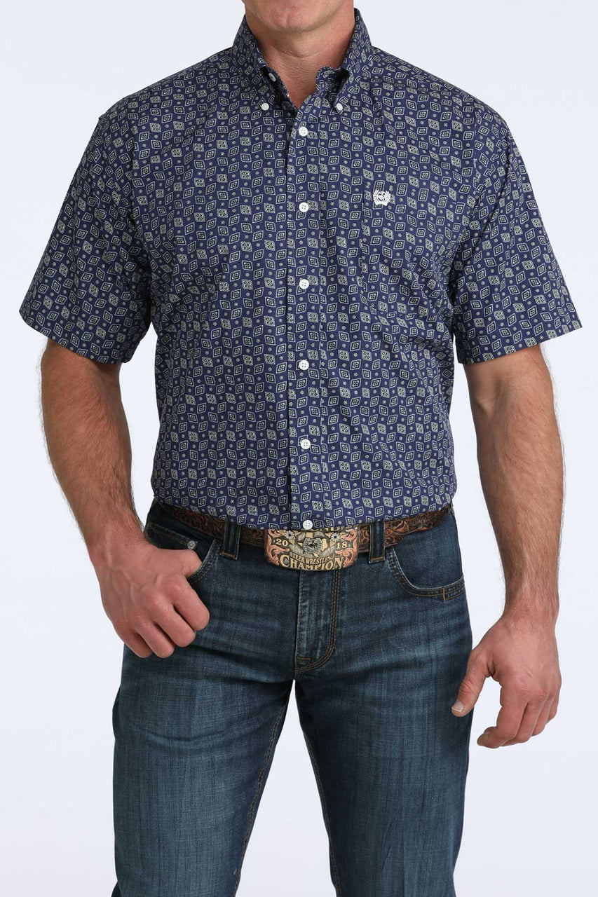 Cinch Men’s Royal Blue Print SS Shirt MTW1111514