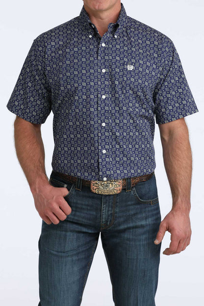 Cinch Men’s Royal Blue Print SS Shirt MTW1111514