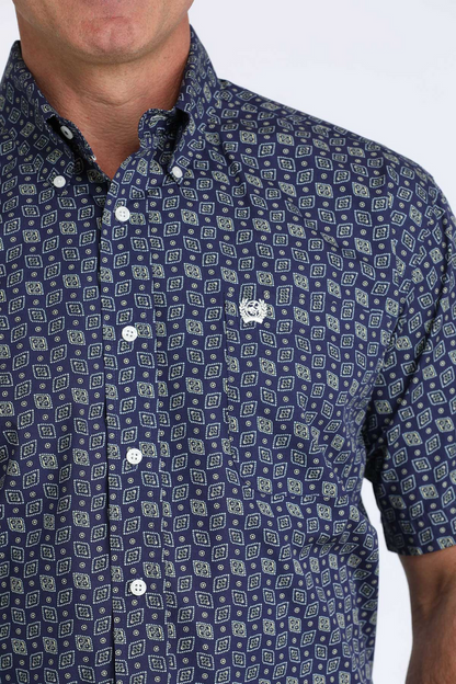 Cinch Men’s Royal Blue Print SS Shirt MTW1111514
