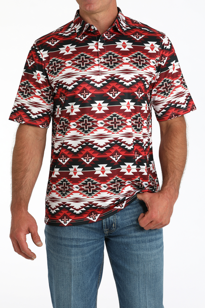 Cinch ArenaFlex Red/Black Aztec Men’s Polo Shirt