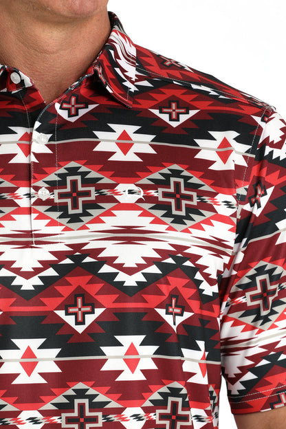 Cinch ArenaFlex Red/Black Aztec Men’s Polo Shirt