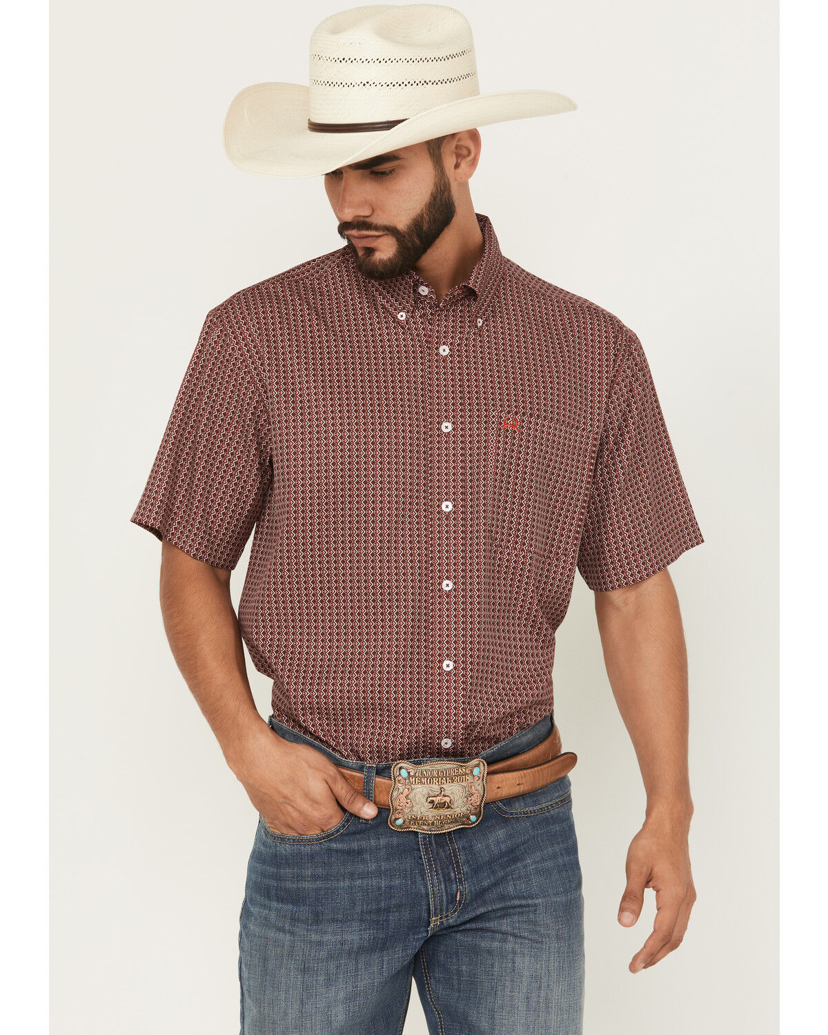 Cinch Men's ArenaFlex Burgundy Geo Print Western Shirt