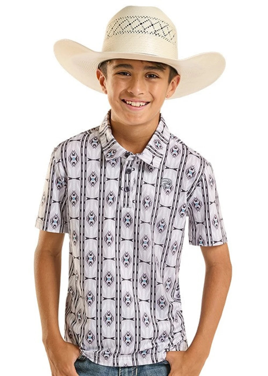 Rock & Roll Light Grey Aztec Print Polo Kids Boys Polo BB51T08724