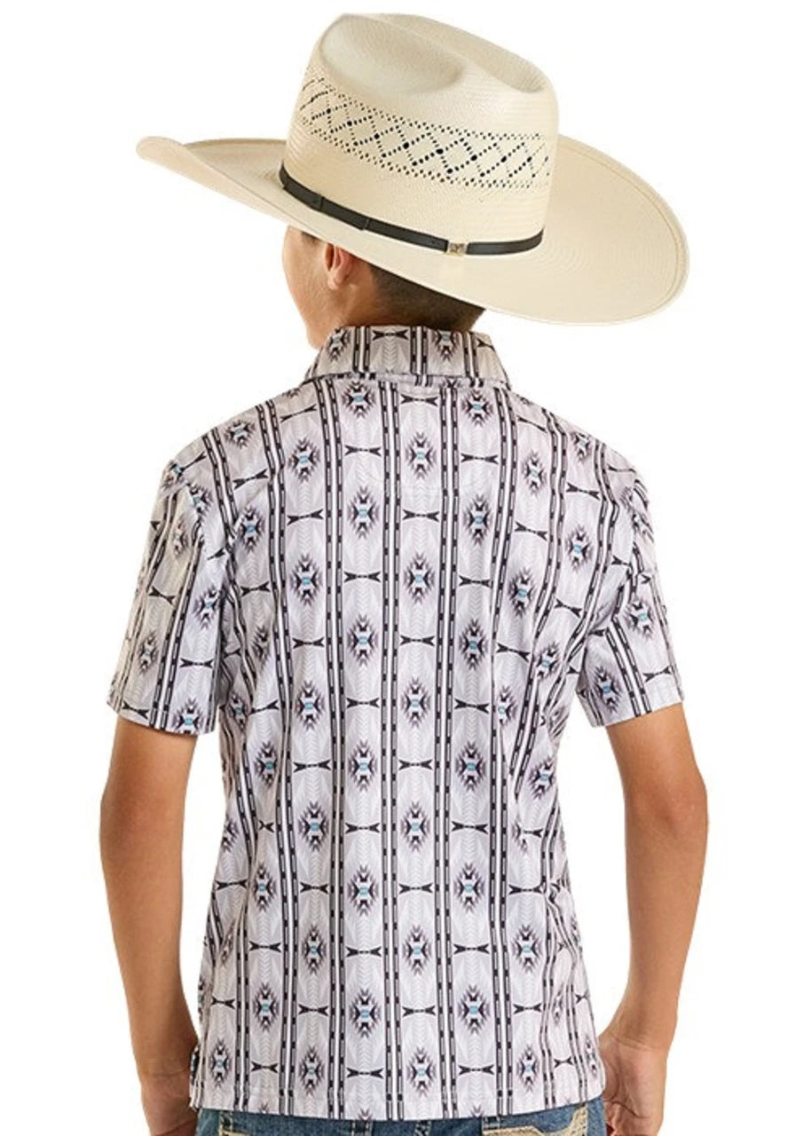 Rock & Roll Light Grey Aztec Print Polo Kids Boys Polo BB51T08724