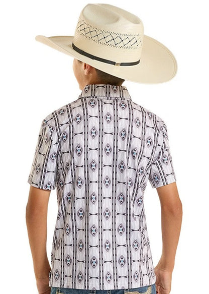Rock & Roll Light Grey Aztec Print Polo Kids Boys Polo BB51T08724