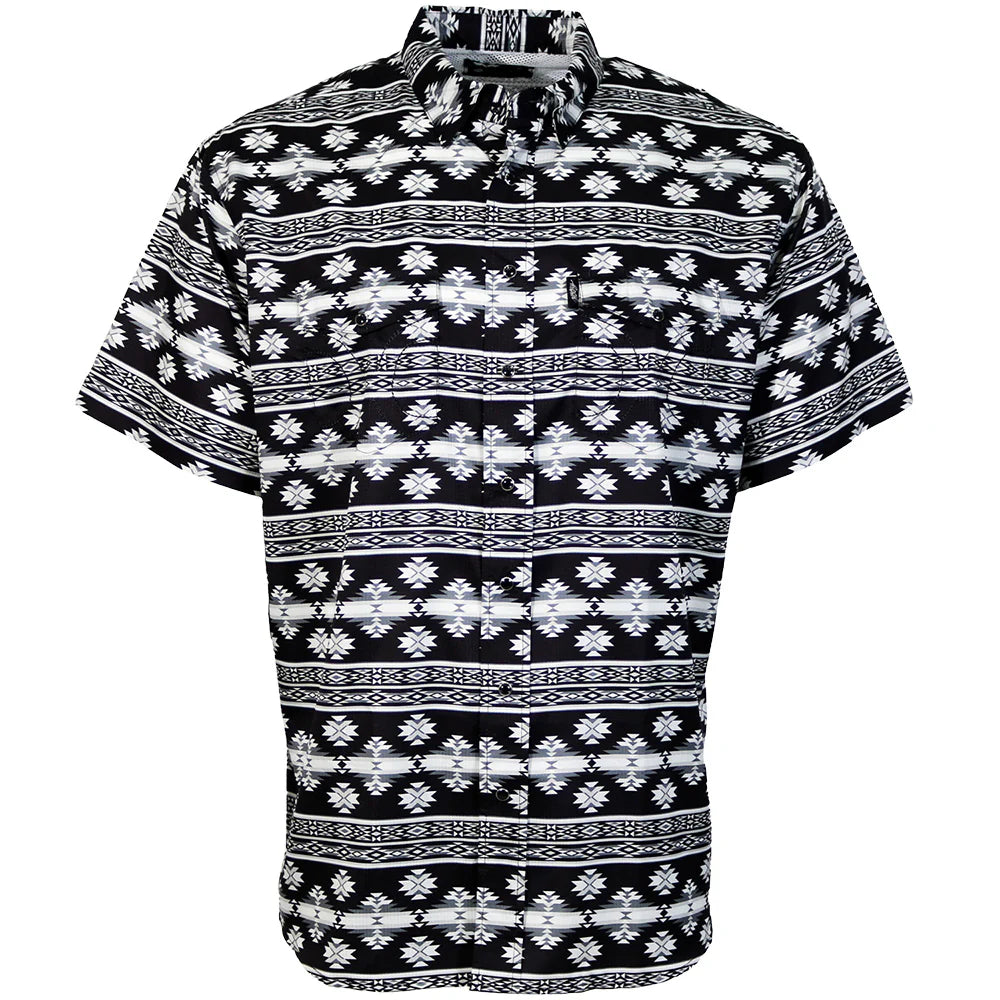HOOEY MENS "SOL" SHORT SLEEVE PEARL SNAP SHIRT BLACK/AZTEC