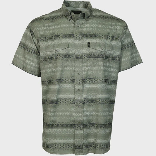 HOOEY MEN'S SOL S/S PEARL SNAP SHIRT - FOG GREEN AZTEC