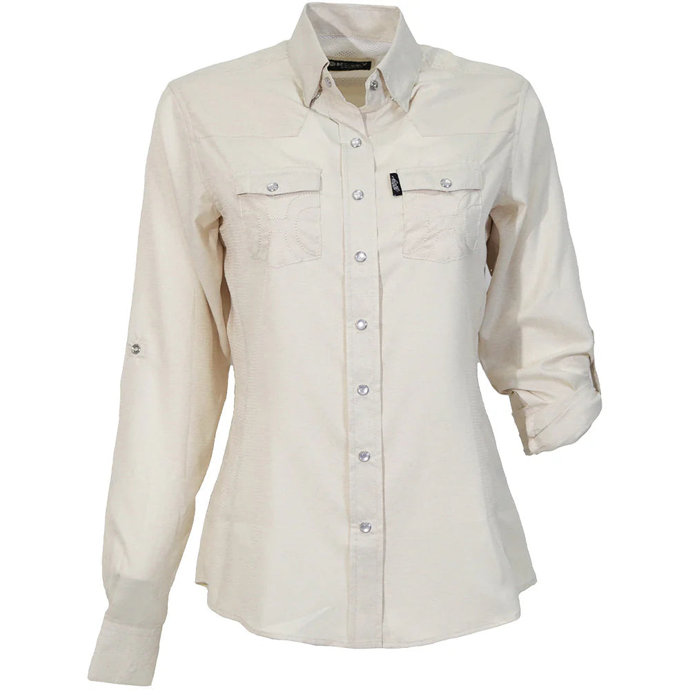 HOOEY "SOL" LADIES LONG SLEEVE PEARL SNAP SHIRT CREAM