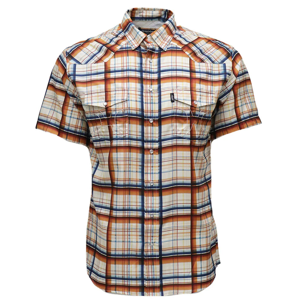 HOOEY "SOL" S/S PEARL SNAP SHIRT CREAM W/PLAID PATTERN