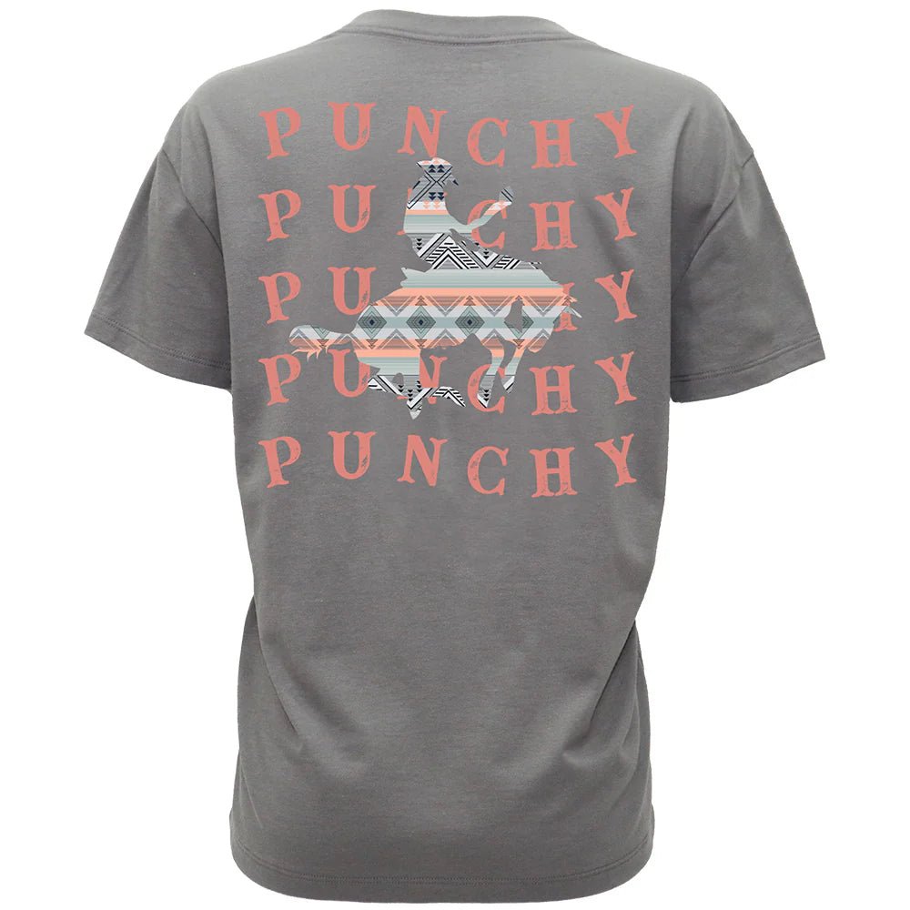 HOOEY LADIES "MUSTANG" T-SHIRT DARK GREY W/PINK & AZTEC