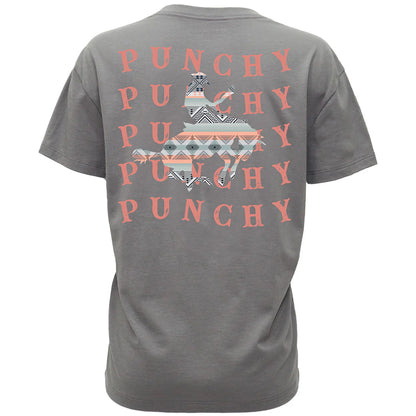 HOOEY LADIES "MUSTANG" T-SHIRT DARK GREY W/PINK & AZTEC