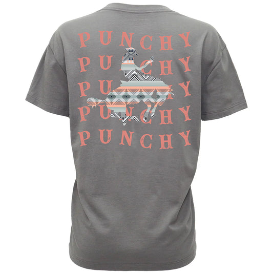 HOOEY LADIES "MUSTANG" T-SHIRT DARK GREY W/PINK & AZTEC