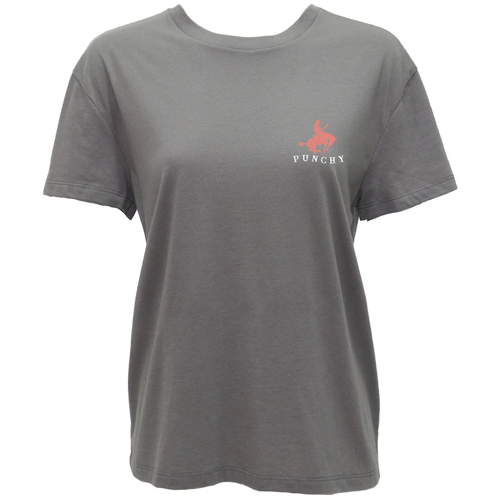 HOOEY LADIES "MUSTANG" T-SHIRT DARK GREY W/PINK & AZTEC