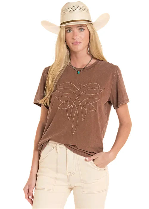 Rock & Roll Women’s Mahogany Boot Stitch Tee BW21T08797