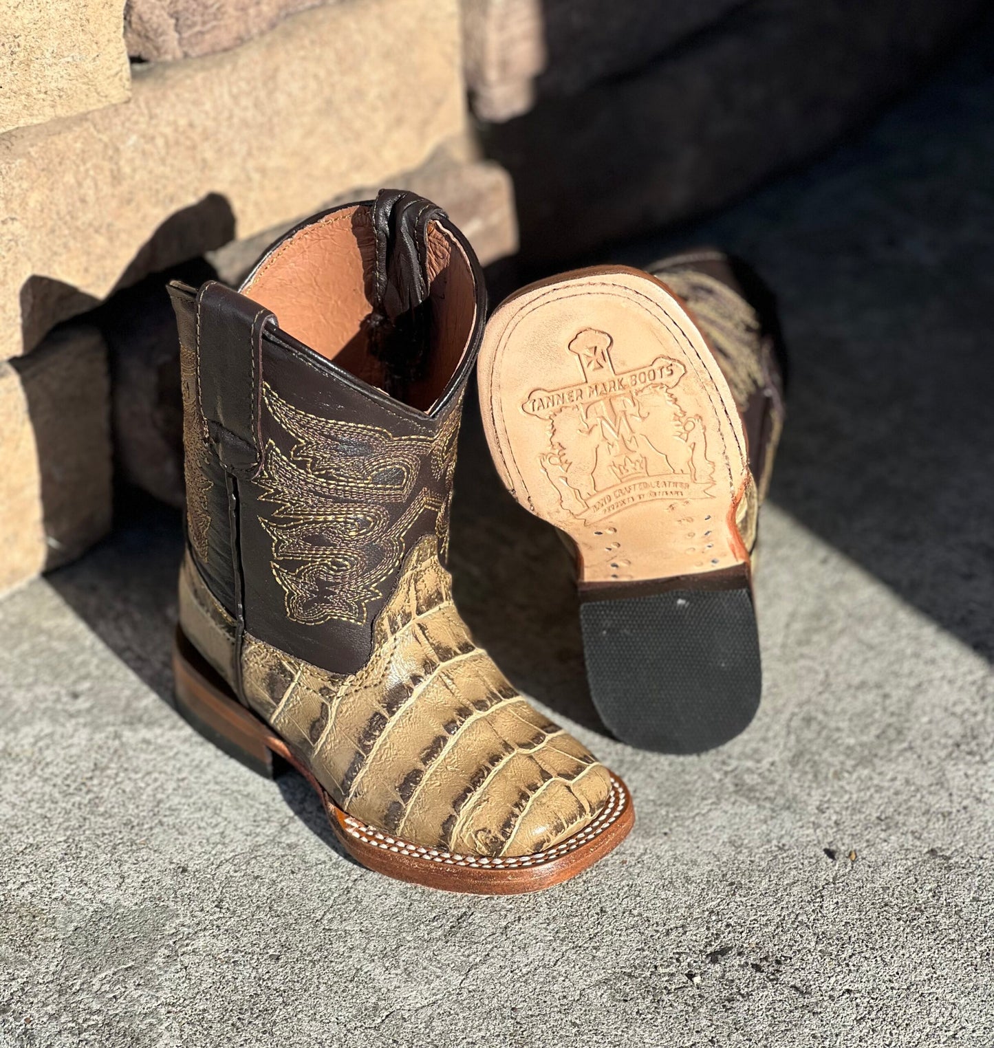 Tanner Mark Kids Antique Caiman Belly Boots TMK200780