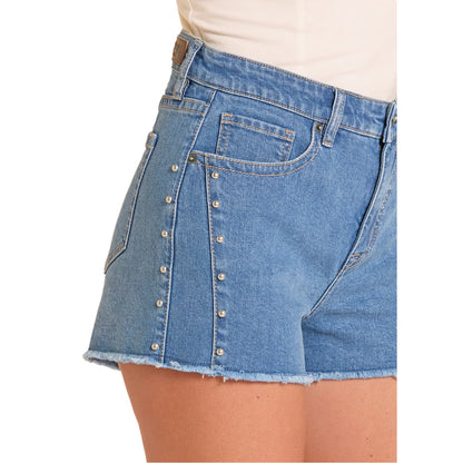 Rock & Roll Denim Ladies Studded Inset Medium Wash Denim Short BW68D09103