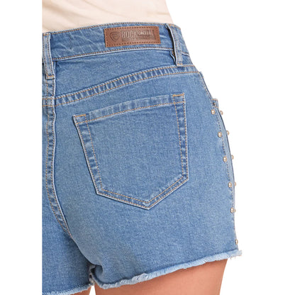 Rock & Roll Denim Ladies Studded Inset Medium Wash Denim Short BW68D09103
