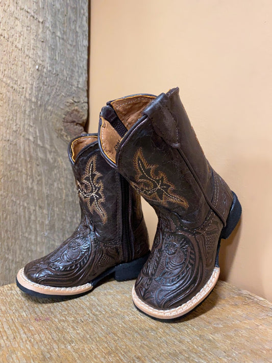 Tanner Mark Infant Print Hand Tool Brown Zip Boots