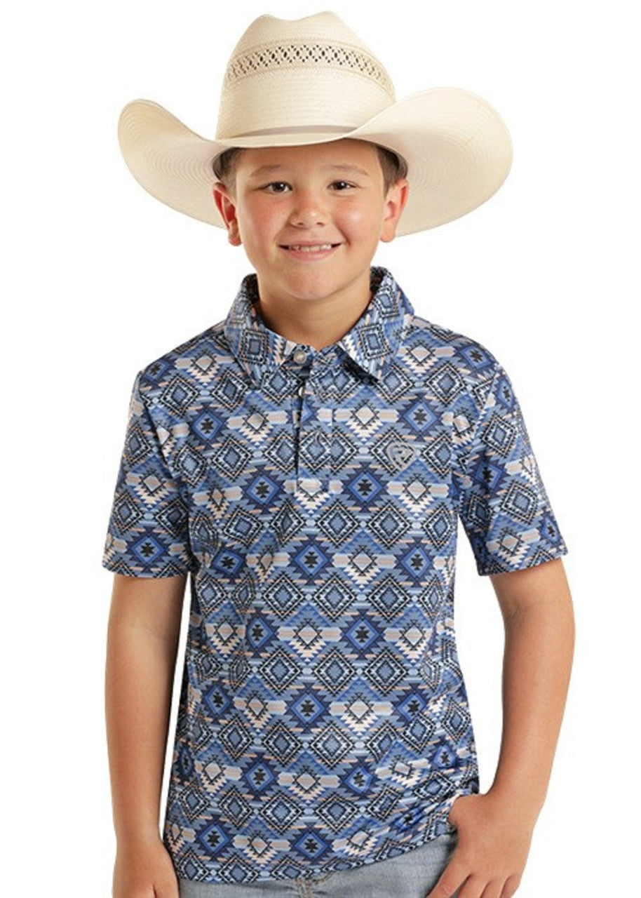 Rock & Roll Boys Blue Aztec Printed Polo BB51T08719