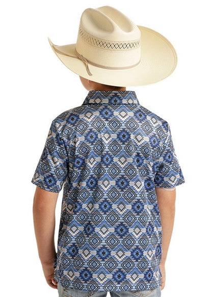 Rock & Roll Boys Blue Aztec Printed Polo BB51T08719
