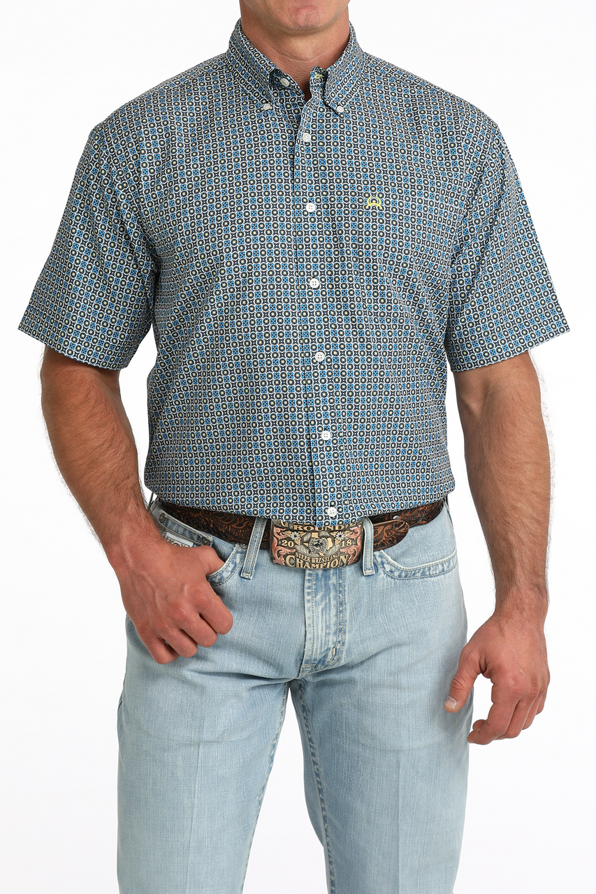 Cinch Men’s ArenaFlex Blue Geometric Print SS Shirt MTW1704167