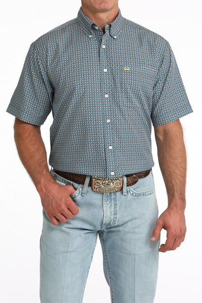 Cinch Men’s ArenaFlex Blue Geometric Print SS Shirt MTW1704167