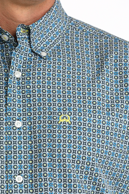 Cinch Men’s ArenaFlex Blue Geometric Print SS Shirt MTW1704167