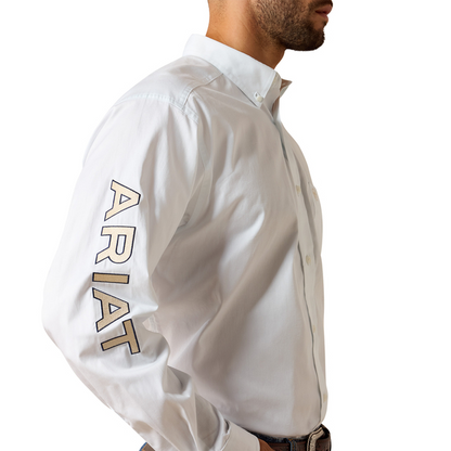 Ariat Team Logo Twill White Khaki Mens Shirt 10071686