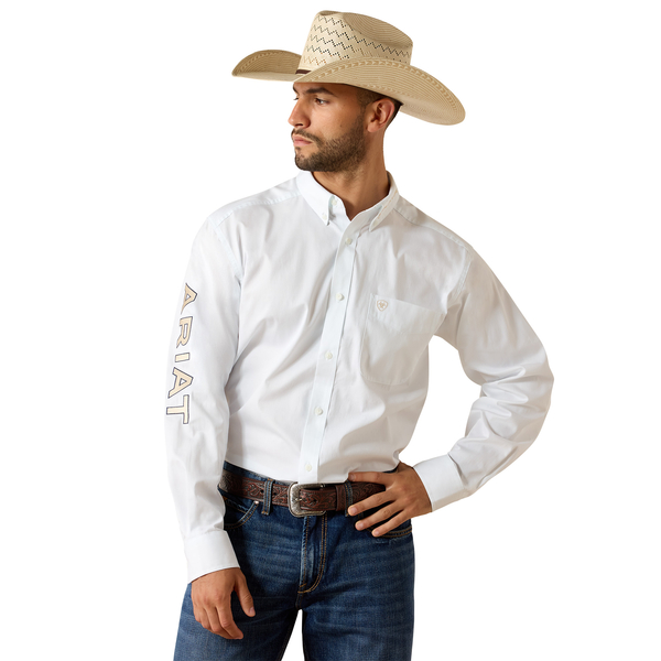Ariat Team Logo Twill White Khaki Mens Shirt 10071686