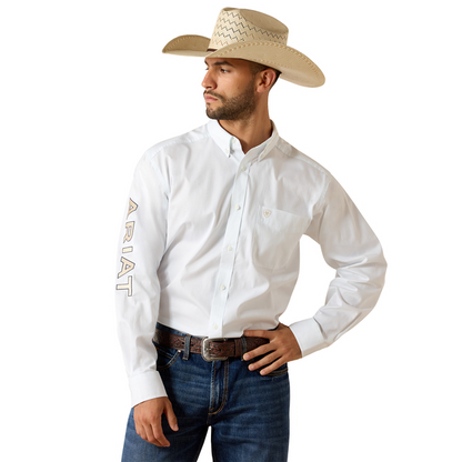 Ariat Team Logo Twill White Khaki Mens Shirt 10071686