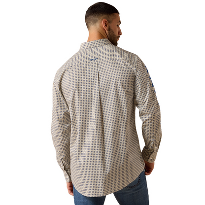 Ariat Men’s  Team Wells Fitted Khaki Blue LS Shirt 10071757