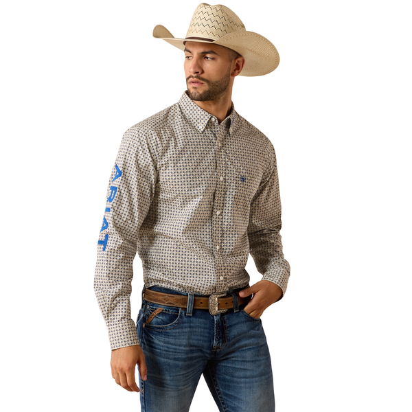 Ariat Men’s  Team Wells Fitted Khaki Blue LS Shirt 10071757