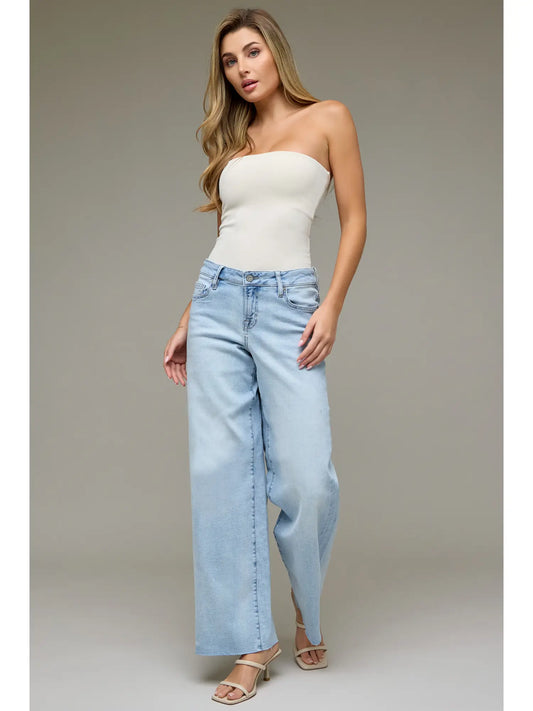 Hidden Women’s Light Wash Stretch Mid Rise Wide Leg Jeans HD9788-LT