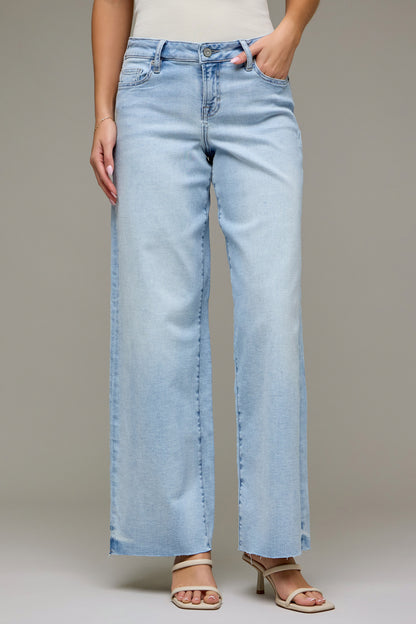 Hidden Women’s Light Wash Stretch Mid Rise Wide Leg Jeans HD9788-LT