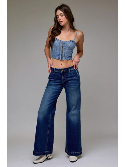 Hidden Women’s Dark Wash Stretch Trouser Low Rise Flare HD3335CF-DK