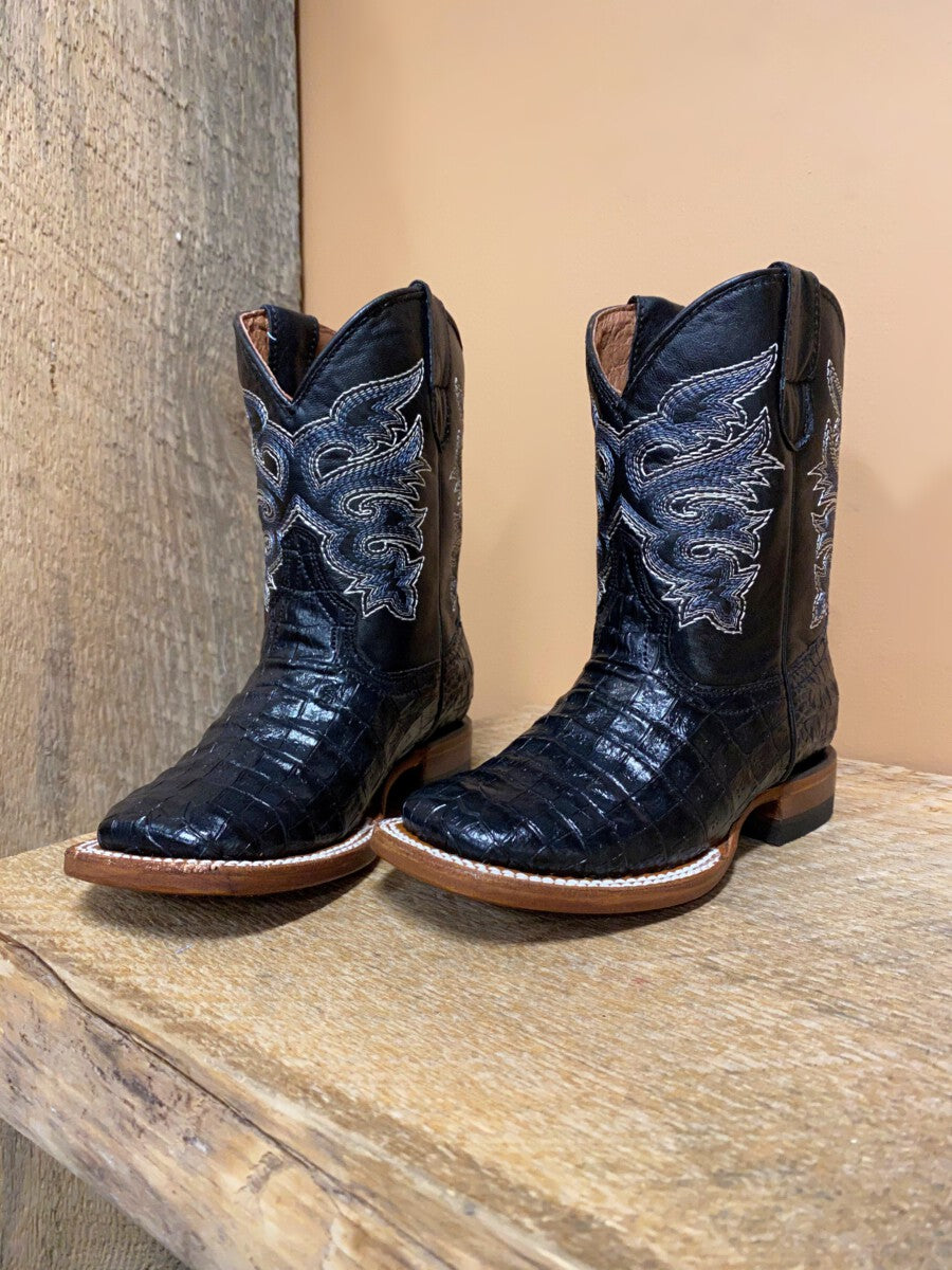 Tanner Mark Kids Boots Caiman Belly Print Black