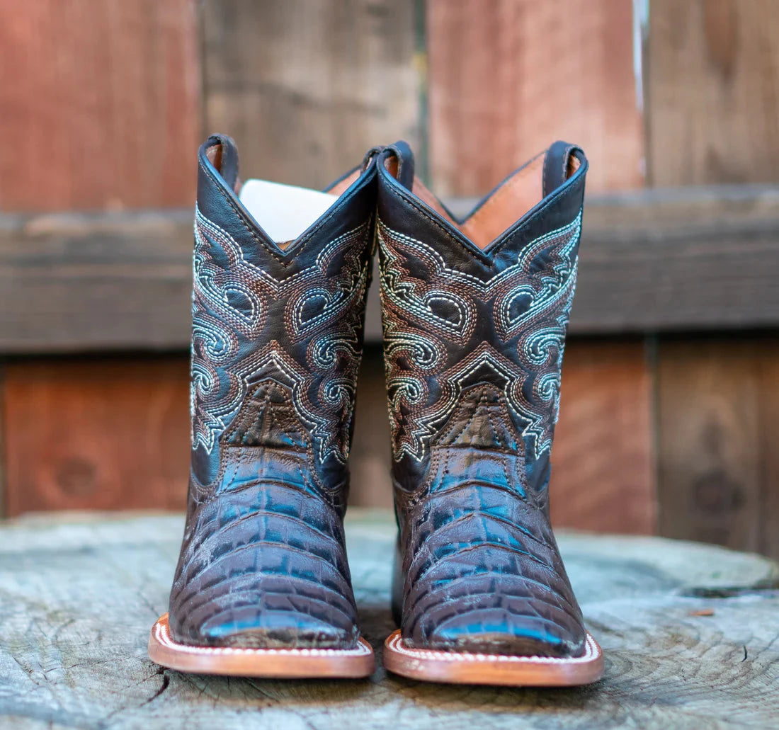 Tanner Mark Kids Boots Caiman Belly Print Brown