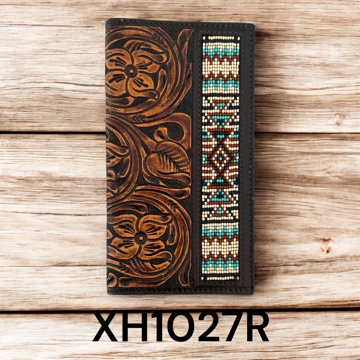 Twisted X Wallet Rodeo W Floral Carving TT Finish & Aztec Beads