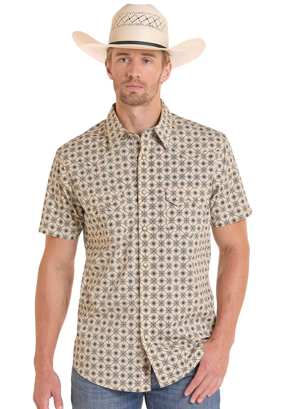 Rock&Roll Men’s Teal Medallion Printed SS BMN3S08648