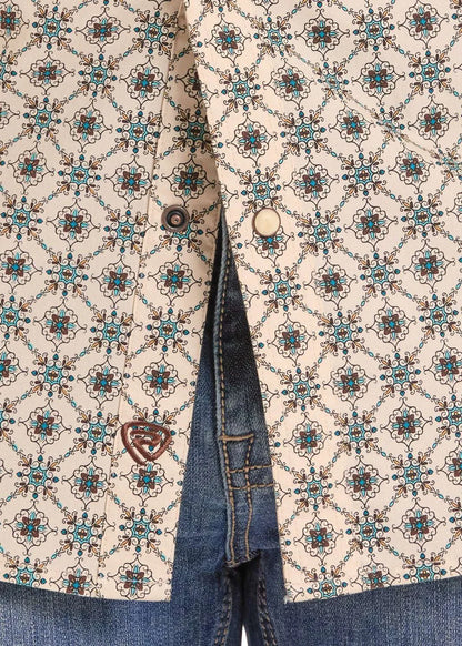 Rock&Roll Men’s Teal Medallion Printed SS BMN3S08648