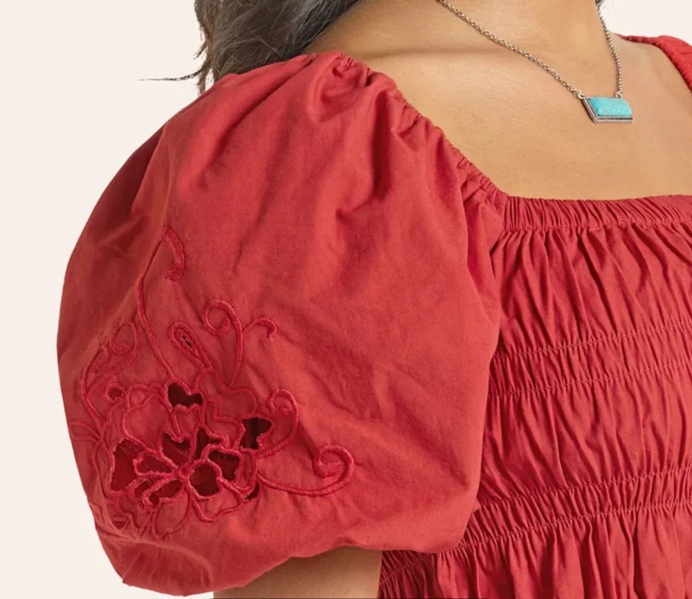 Rock&Roll Women’s  Red embroidered Sleeve Top BW51T08779