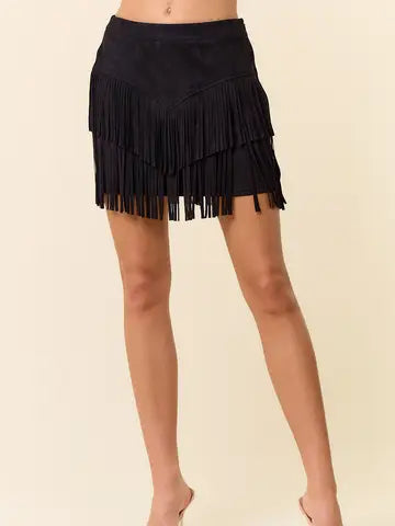 Saints & Hearts Black Faux Suede Fringed Skirt SIS1184A
