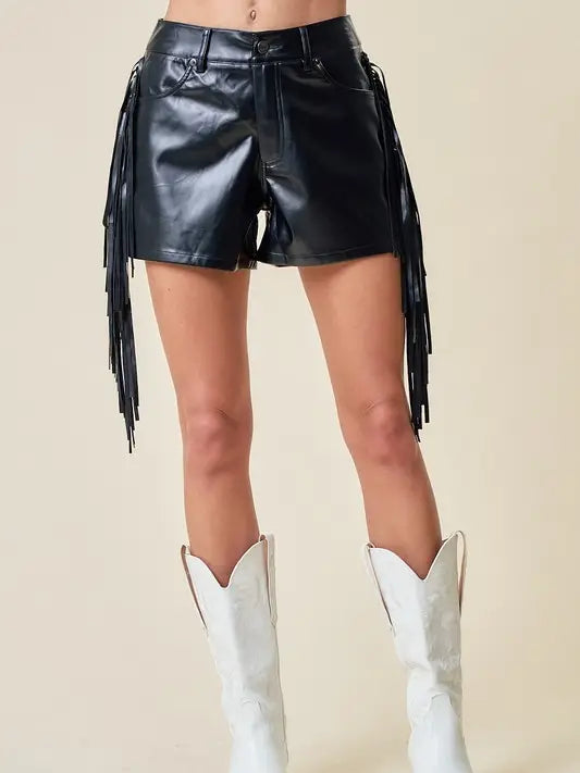 Saints & Hearts Black Long Side Fringe Shorts SIP6312A