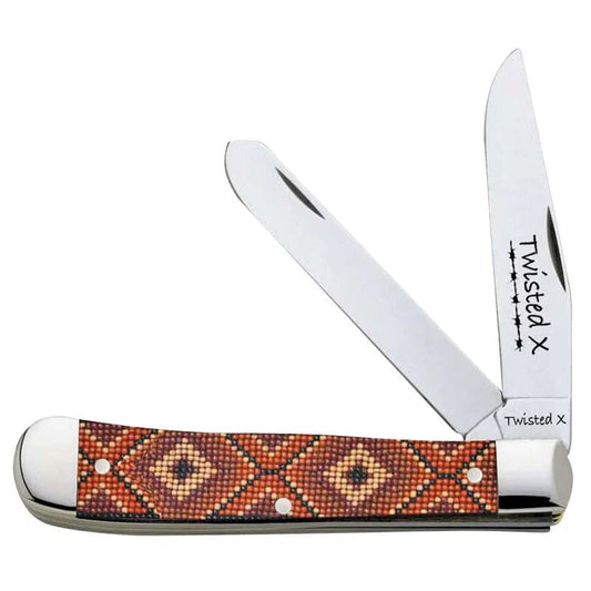 Twisted X Knife Double Blade Brown Beaded Handle XK307