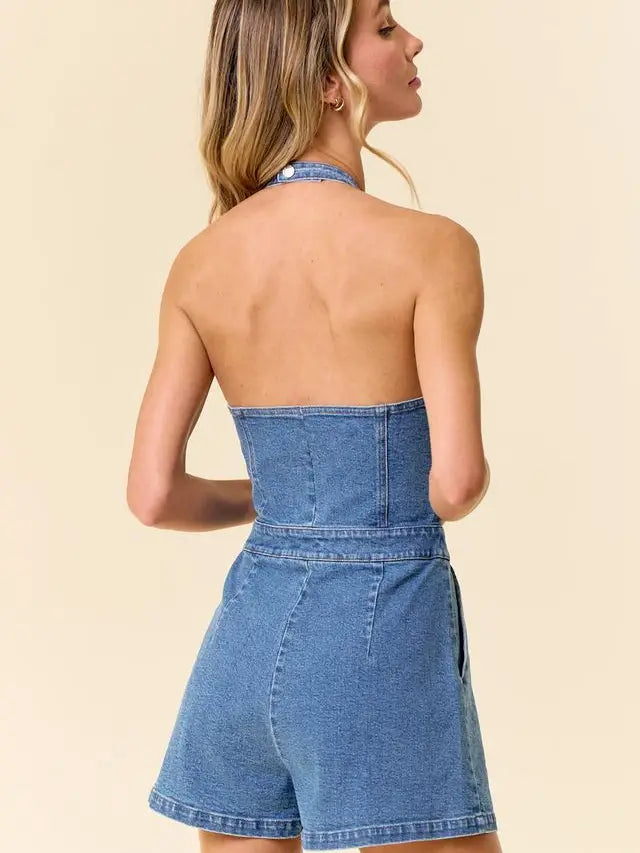 Saints & Hearts Women’s Halter Denim Romper SIR4267A
